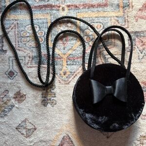 Black Velvet Round Bag with Bow